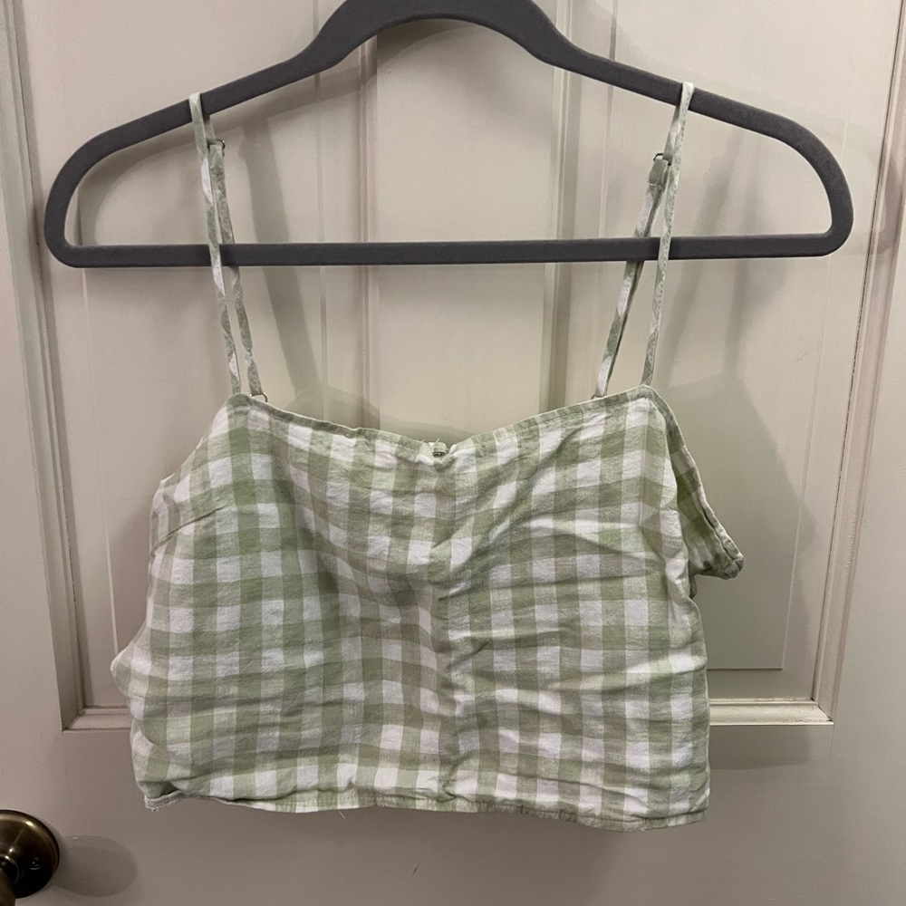 Francesca’s Ultra Crop Green Checkered Tank Top